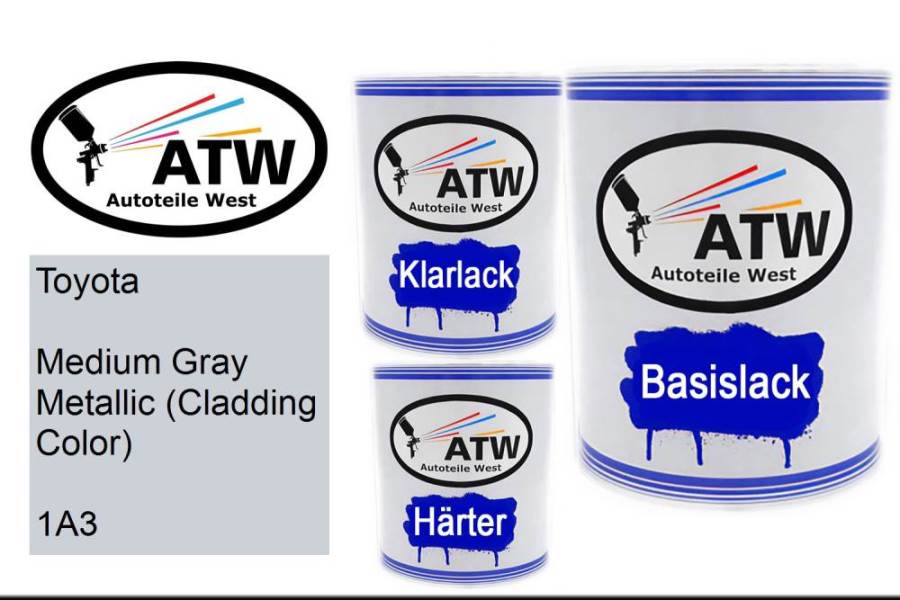 Toyota, Medium Gray Metallic (Cladding Color), 1A3: 1L Lackdose + 1L Klarlack + 500ml Härter - Set, von ATW Autoteile West.